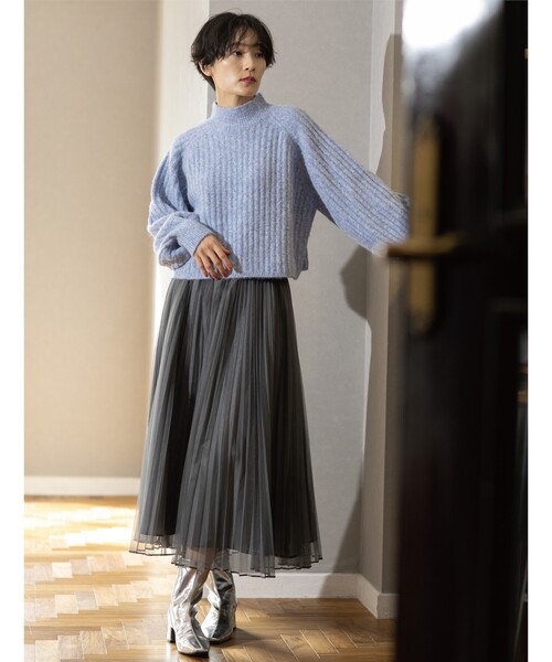 セール】《美人百花掲載》ミドルゲージショートワイドリブニット【洗濯