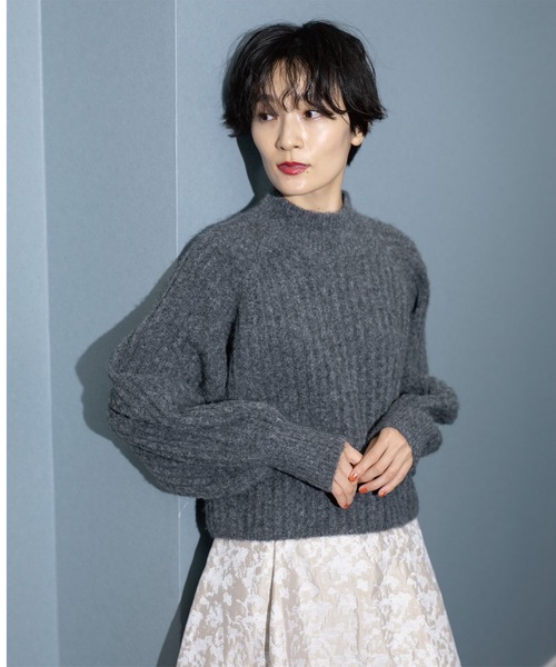 OPAQUE.CLIP(オペークドットクリップ)の「◆《美人百花掲載》ミドルゲージショートワイドリブニット【洗濯機洗い可】(ニット/セーター・レディース・ライトブルー/レッド系1/ダークグレー/オフホワイト・38/36/40)」の5枚目の写真