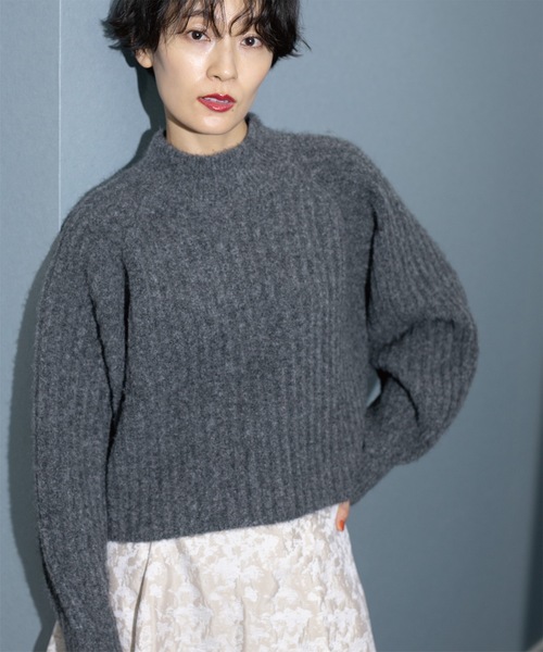 OPAQUE.CLIP(オペークドットクリップ)の「◆《美人百花掲載》ミドルゲージショートワイドリブニット【洗濯機洗い可】(ニット/セーター・レディース・ライトブルー/レッド系1/ダークグレー/オフホワイト・38/36/40)」の6枚目の写真