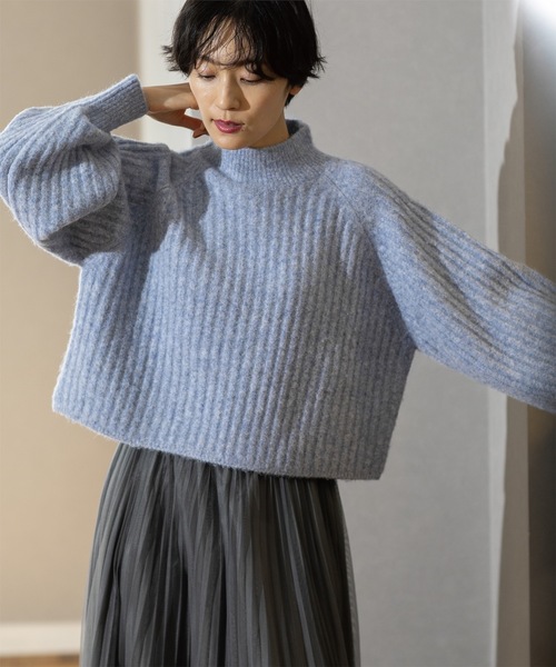 OPAQUE.CLIP(オペークドットクリップ)の「◆《美人百花掲載》ミドルゲージショートワイドリブニット【洗濯機洗い可】(ニット/セーター・レディース・ライトブルー/レッド系1/ダークグレー/オフホワイト・38/36/40)」の16枚目の写真