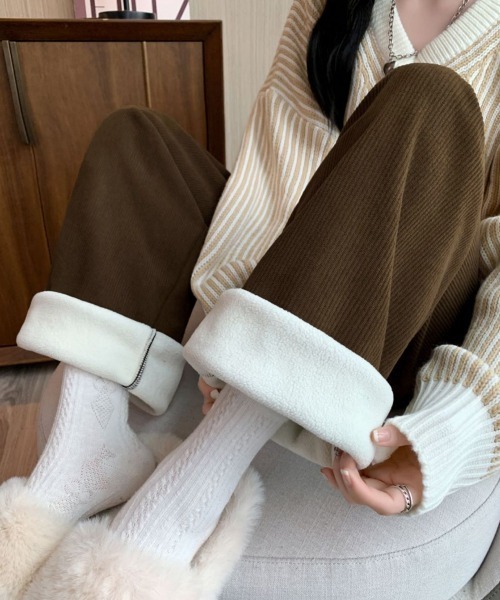 Miniministore(ミニミニストア)の「裏起毛 コーデュロイパンツ ハイウエスト(スラックス・レディース・カーキブラウン/ブラック/チャコールグレー/アイボリー/ピンク/ダークブラウン系/ダークブラウン/アイボリー系/グレー系/ブラウン系/ブラック系/ピンク系・FREE)」の7枚目の写真