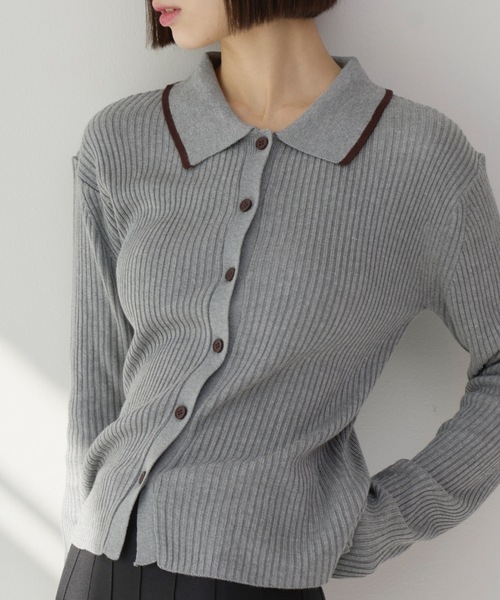 【福袋セール】 haek（ハク）の「color tops/配色リブニット knit rib scheme トップス