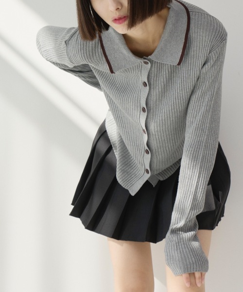 haek（ハク）の「color scheme rib knit tops/配色リブニットトップス（ニット/セーター・レディース・グレー/ブルー/レッド・FREE）」の6枚目の写真