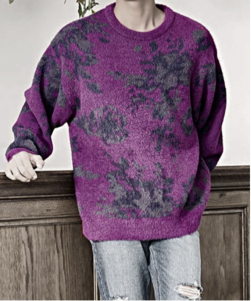 CavariA/キャバリア』フェザーヤーンフラワー柄ルーズサイズ長袖