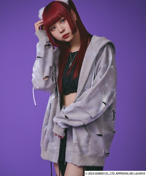 GALFY(ガルフィー)の「GALFY×クロミコラボ イルガルフィームラ染めジップパーカースウェット メンズ レディース ユニセックス(パーカー・レディース・グレー/スミクロ・L)」の21枚目の写真