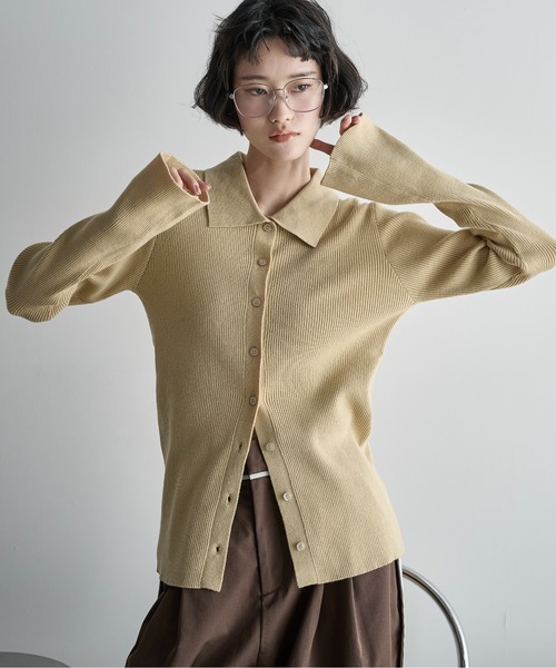 THE YOn（ザヨン）の「リブニットポロカーディガン（カーディガン/ボレロ・レディース・ネイビー/ピンク/サックスブルー/アイボリー/グレー/ブラック/コーラルピンク/ボルドー/イエロー/クリーム・FREE）」の8枚目の写真
