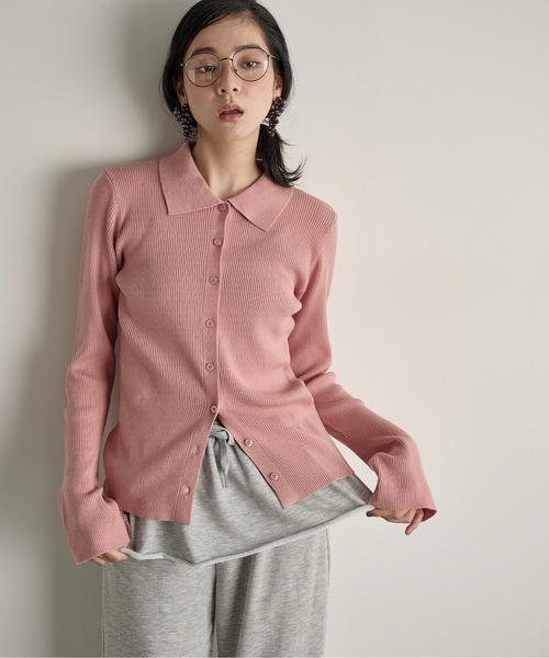 THE YOn（ザヨン）の「リブニットポロカーディガン（カーディガン/ボレロ・レディース・ネイビー/ピンク/サックスブルー/アイボリー/グレー/ブラック/コーラルピンク/ボルドー/イエロー/クリーム・FREE）」の9枚目の写真