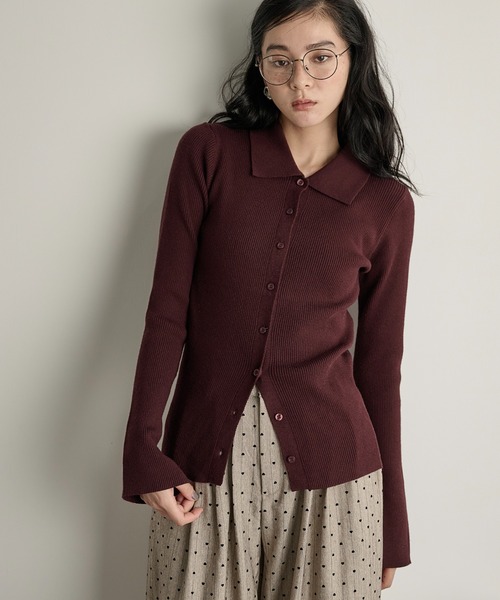 THE YOn（ザヨン）の「リブニットポロカーディガン（カーディガン/ボレロ・レディース・ネイビー/ピンク/サックスブルー/アイボリー/グレー/ブラック/コーラルピンク/ボルドー/イエロー/クリーム・FREE）」の10枚目の写真