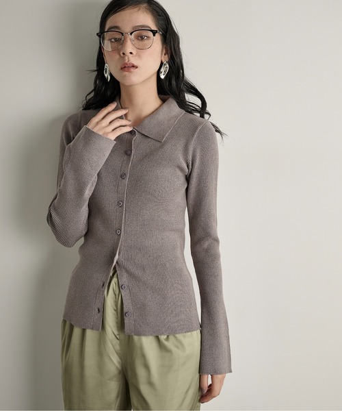THE YOn（ザヨン）の「リブニットポロカーディガン（カーディガン/ボレロ・レディース・ネイビー/ピンク/サックスブルー/アイボリー/グレー/ブラック/コーラルピンク/ボルドー/イエロー/クリーム・FREE）」の22枚目の写真