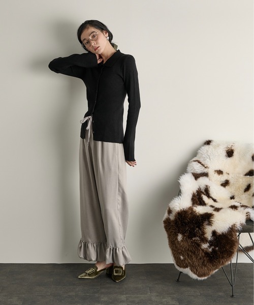 THE YOn（ザヨン）の「リブニットポロカーディガン（カーディガン/ボレロ・レディース・ネイビー/ピンク/サックスブルー/アイボリー/グレー/ブラック/コーラルピンク/ボルドー/イエロー/クリーム・FREE）」の19枚目の写真