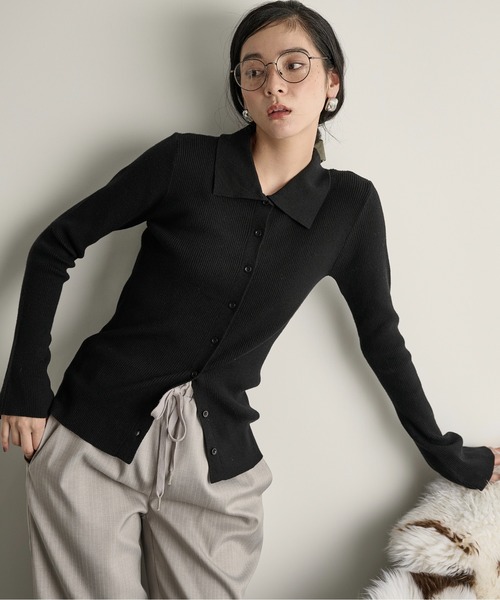 THE YOn（ザヨン）の「リブニットポロカーディガン（カーディガン/ボレロ・レディース・ネイビー/ピンク/サックスブルー/アイボリー/グレー/ブラック/コーラルピンク/ボルドー/イエロー/クリーム・FREE）」の12枚目の写真