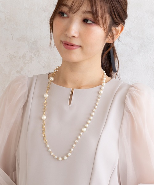 Rose Tiara(ローズティアラ)の「パール×チェーンネックレス(ネックレス・レディース・ゴールド・FREE)」の1枚目の写真