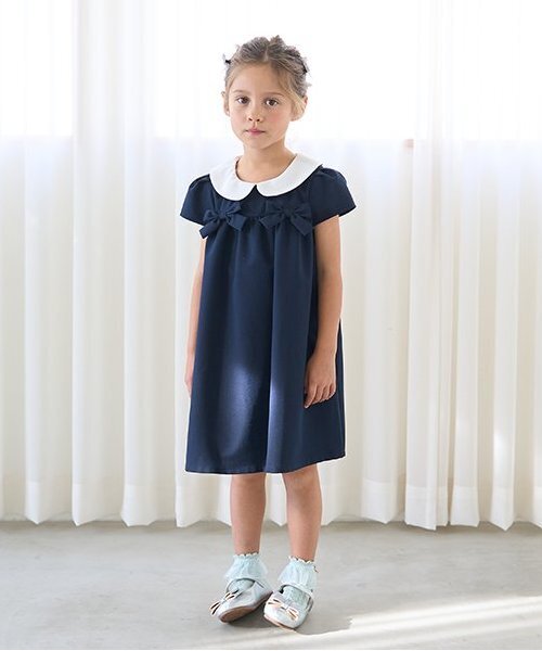 セール】【オケージョン対応】丸衿リボン付きワンピース（ワンピース