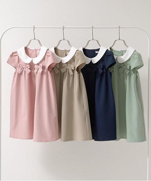 セール】【オケージョン対応】丸衿リボン付きワンピース