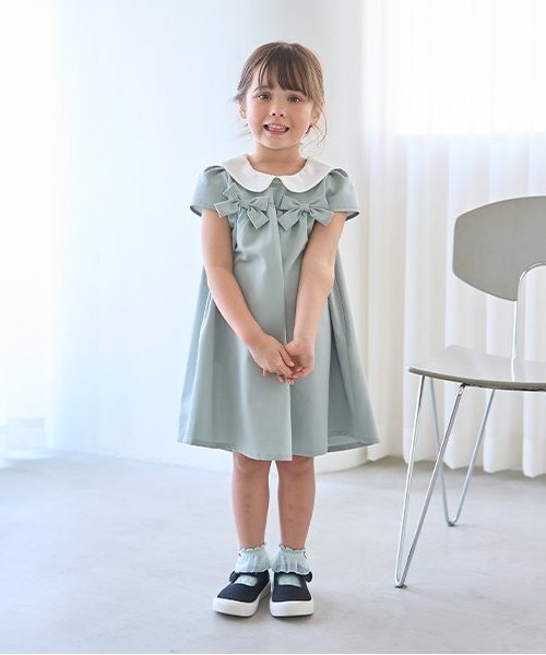 セール】【オケージョン対応】丸衿リボン付きワンピース