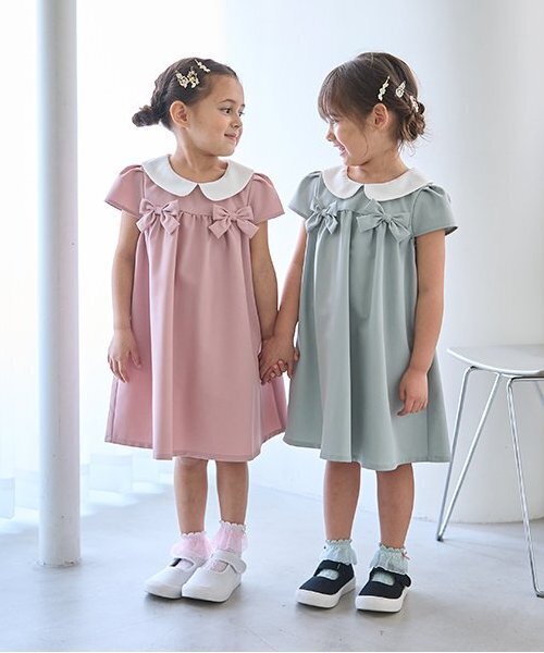 セール】【オケージョン対応】丸衿リボン付きワンピース（ワンピース