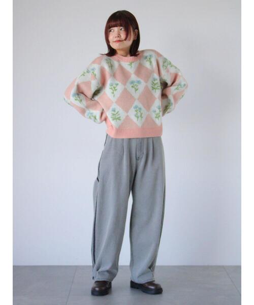 ehka sopo（エヘカソポ）の「花ジャカードニット（ニット/セーター・レディース・イエロー/ピンク/グレー/サックスブルー・F）」の22枚目の写真