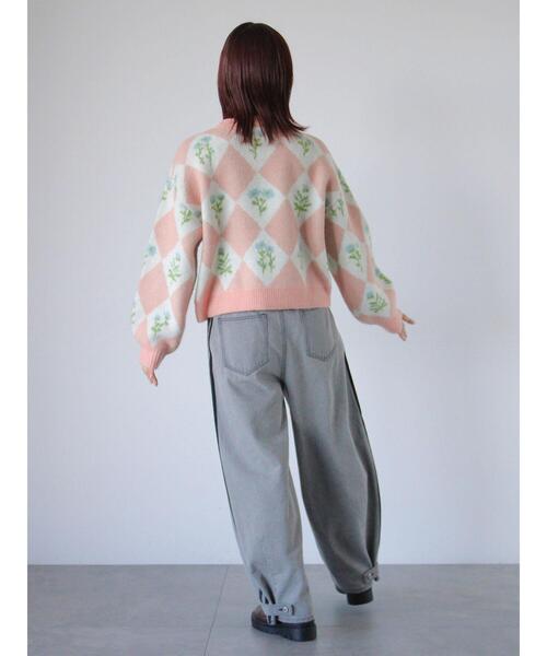 ehka sopo（エヘカソポ）の「花ジャカードニット（ニット/セーター・レディース・イエロー/ピンク/グレー/サックスブルー・F）」の20枚目の写真