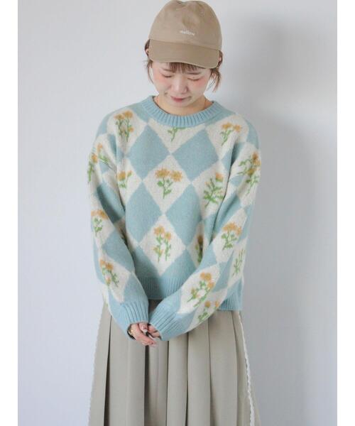 ehka sopo（エヘカソポ）の「花ジャカードニット（ニット/セーター・レディース・イエロー/ピンク/グレー/サックスブルー・F）」の19枚目の写真