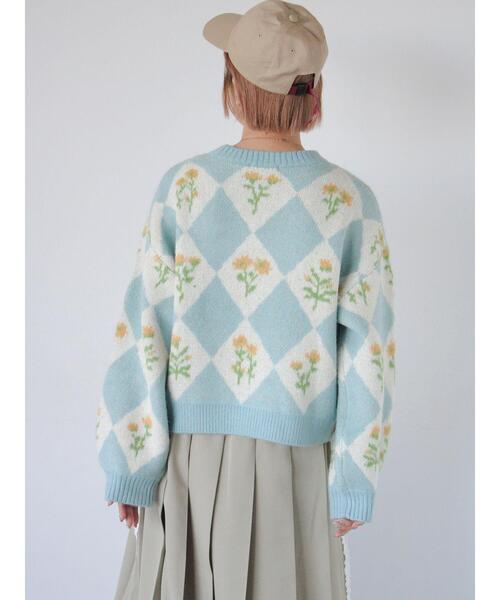 ehka sopo（エヘカソポ）の「花ジャカードニット（ニット/セーター・レディース・イエロー/ピンク/グレー/サックスブルー・F）」の16枚目の写真