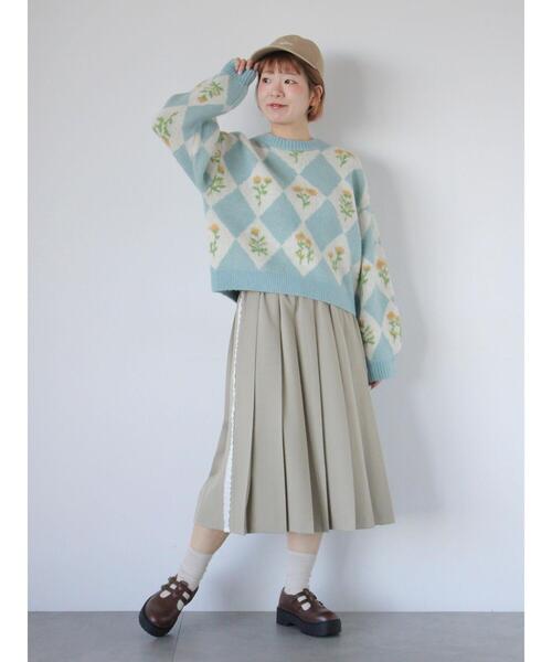 ehka sopo（エヘカソポ）の「花ジャカードニット（ニット/セーター・レディース・イエロー/ピンク/グレー/サックスブルー・F）」の14枚目の写真