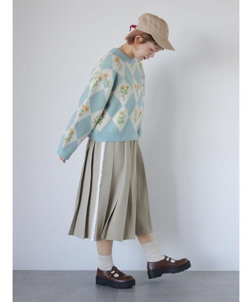 ehka sopo（エヘカソポ）の「花ジャカードニット（ニット/セーター・レディース・イエロー/ピンク/グレー/サックスブルー・F）」の13枚目の写真