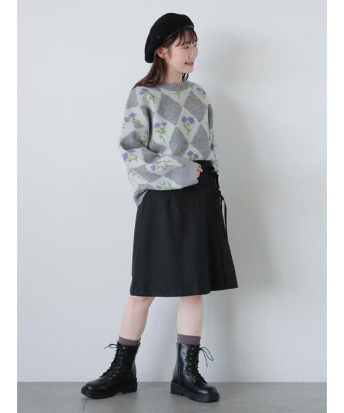 ehka sopo（エヘカソポ）の「花ジャカードニット（ニット/セーター・レディース・イエロー/ピンク/グレー/サックスブルー・F）」の8枚目の写真