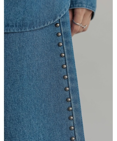 Re:EDIT（リエディ）の「[低身長/高身長サイズ有]サイドスタッズワイドデニムパンツ（デニムパンツ・レディース・ブルー/ブラック・SHORT/MEDIUM/TALL/LARGE）」の9枚目の写真