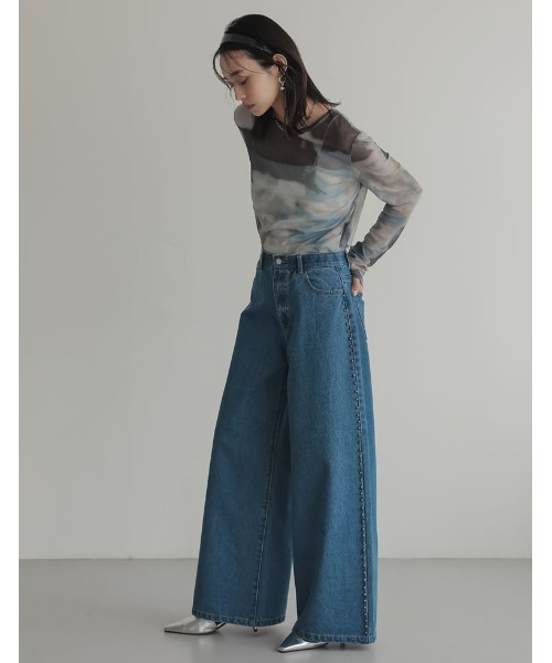 Re:EDIT（リエディ）の「[低身長/高身長サイズ有]サイドスタッズワイドデニムパンツ（デニムパンツ・レディース・ブルー/ブラック・SHORT/MEDIUM/TALL/LARGE）」の13枚目の写真