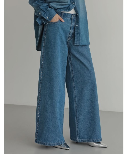 Re:EDIT（リエディ）の「[低身長/高身長サイズ有]サイドスタッズワイドデニムパンツ（デニムパンツ・レディース・ブルー/ブラック・SHORT/MEDIUM/TALL/LARGE）」の11枚目の写真