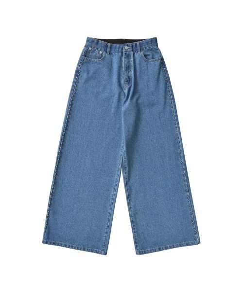 Re:EDIT（リエディ）の「[低身長/高身長サイズ有]サイドスタッズワイドデニムパンツ（デニムパンツ・レディース・ブルー/ブラック・SHORT/MEDIUM/TALL/LARGE）」の3枚目の写真