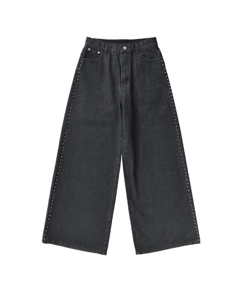 Re:EDIT（リエディ）の「[低身長/高身長サイズ有]サイドスタッズワイドデニムパンツ（デニムパンツ・レディース・ブルー/ブラック・SHORT/MEDIUM/TALL/LARGE）」の4枚目の写真