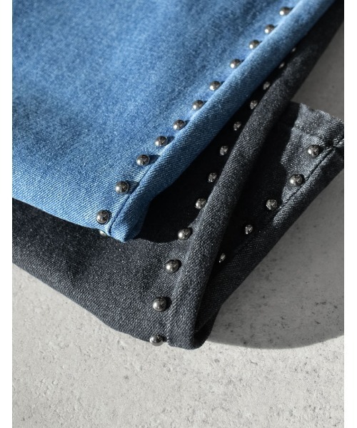 Re:EDIT（リエディ）の「[低身長/高身長サイズ有]サイドスタッズワイドデニムパンツ（デニムパンツ・レディース・ブルー/ブラック・SHORT/MEDIUM/TALL/LARGE）」の5枚目の写真