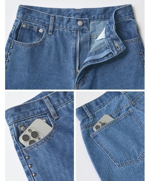 Re:EDIT（リエディ）の「[低身長/高身長サイズ有]サイドスタッズワイドデニムパンツ（デニムパンツ・レディース・ブルー/ブラック・SHORT/MEDIUM/TALL/LARGE）」の17枚目の写真