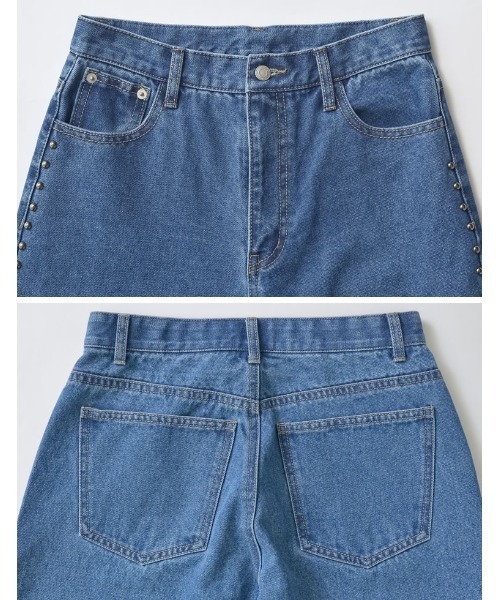 Re:EDIT（リエディ）の「[低身長/高身長サイズ有]サイドスタッズワイドデニムパンツ（デニムパンツ・レディース・ブルー/ブラック・SHORT/MEDIUM/TALL/LARGE）」の18枚目の写真