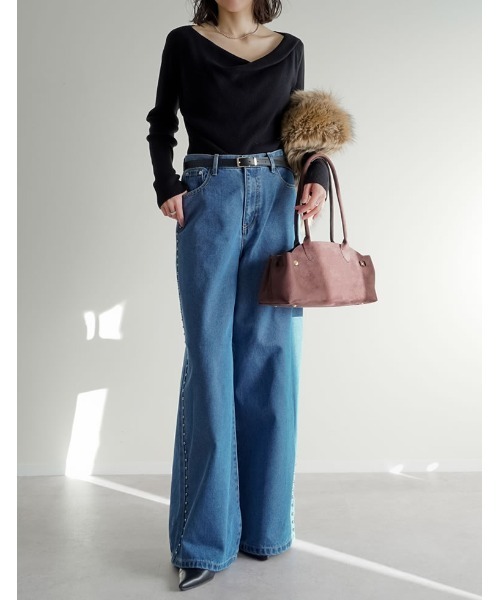 Re:EDIT（リエディ）の「[低身長/高身長サイズ有]サイドスタッズワイドデニムパンツ（デニムパンツ・レディース・ブルー/ブラック・SHORT/MEDIUM/TALL/LARGE）」の22枚目の写真