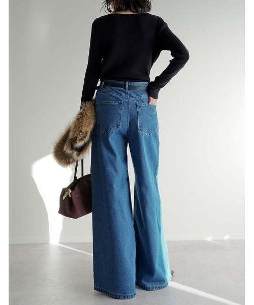 Re:EDIT（リエディ）の「[低身長/高身長サイズ有]サイドスタッズワイドデニムパンツ（デニムパンツ・レディース・ブルー/ブラック・SHORT/MEDIUM/TALL/LARGE）」の19枚目の写真