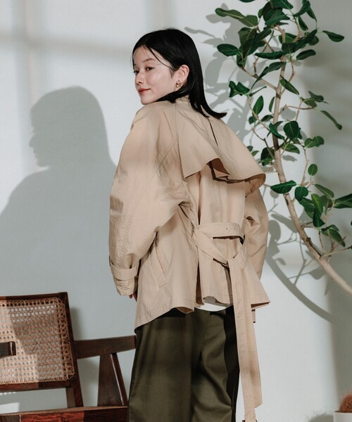 FREAK'S STORE（フリークスストア）の「ナイロンショートトレンチ（トレンチコート・レディース・ブラック/ベージュ・ﾌﾘ-）」の9枚目の写真