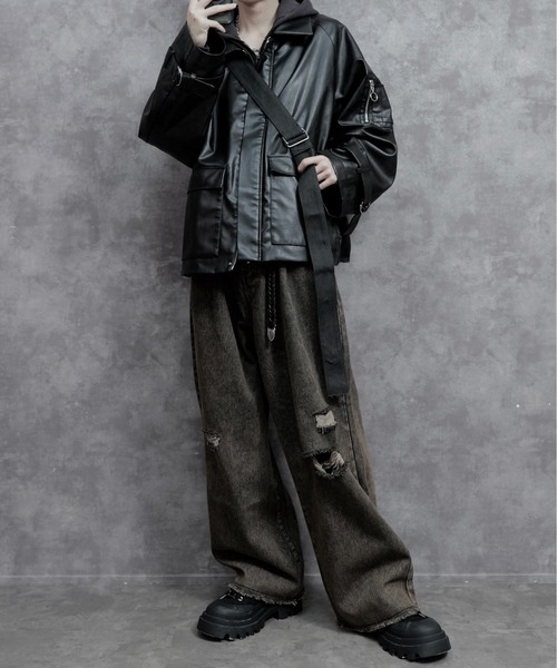 PLAN To(プラントゥ)の「Vintage Like Chemical Wash Damaged Color Denim - ヴィンテージライクケミカルウォッシュダメージカラーデニム(デニムパンツ・メンズ・ブラウン/グリーン/パープル・SMALL/MEDIUM/LARGE)」の15枚目の写真