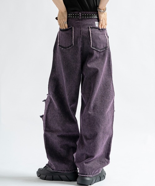 Vintage Like Chemical Wash Damaged Color Denim