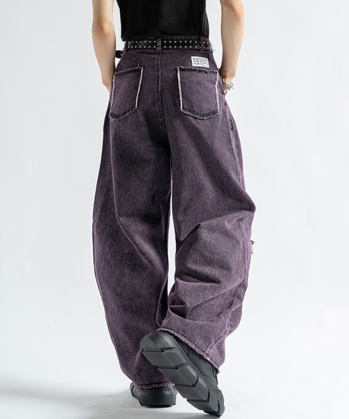 セール】Vintage Like Chemical Wash Damaged Color Denim