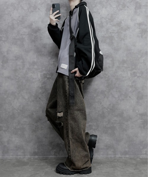 PLAN To(プラントゥ)の「Vintage Like Chemical Wash Damaged Color Denim - ヴィンテージライクケミカルウォッシュダメージカラーデニム(デニムパンツ・メンズ・ブラウン/グリーン/パープル・SMALL/MEDIUM/LARGE)」の12枚目の写真