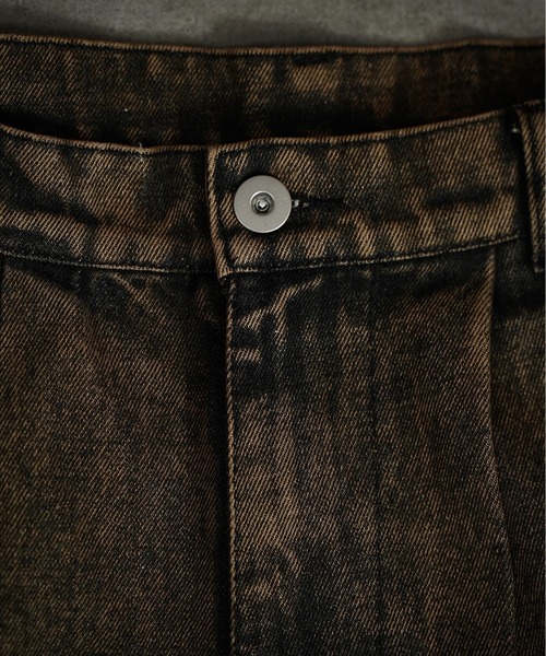 PLAN To(プラントゥ)の「Vintage Like Chemical Wash Damaged Color Denim - ヴィンテージライクケミカルウォッシュダメージカラーデニム(デニムパンツ・メンズ・ブラウン/グリーン/パープル・SMALL/MEDIUM/LARGE)」の6枚目の写真