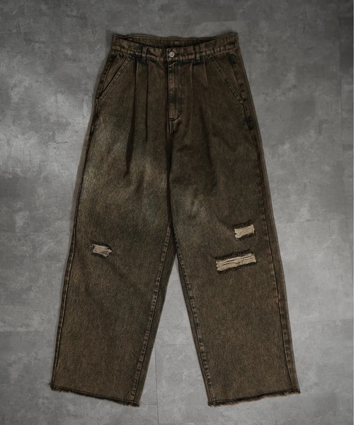 PLAN To(プラントゥ)の「Vintage Like Chemical Wash Damaged Color Denim - ヴィンテージライクケミカルウォッシュダメージカラーデニム(デニムパンツ・メンズ・ブラウン/グリーン/パープル・SMALL/MEDIUM/LARGE)」の4枚目の写真