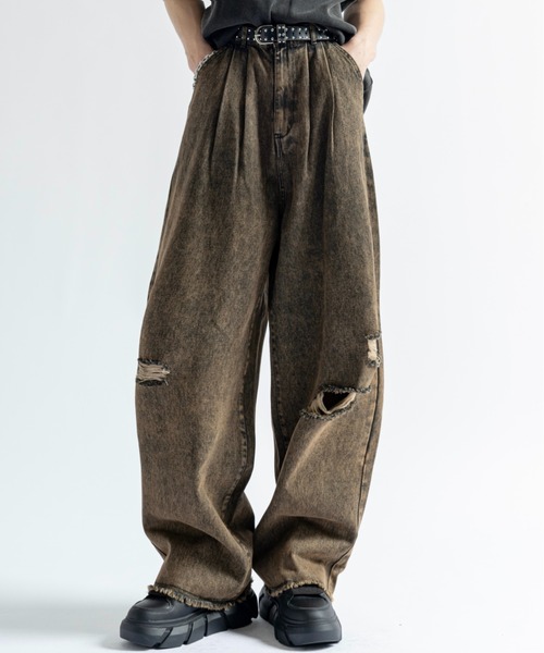 PLAN To(プラントゥ)の「Vintage Like Chemical Wash Damaged Color Denim - ヴィンテージライクケミカルウォッシュダメージカラーデニム(デニムパンツ・メンズ・ブラウン/グリーン/パープル・SMALL/MEDIUM/LARGE)」の19枚目の写真