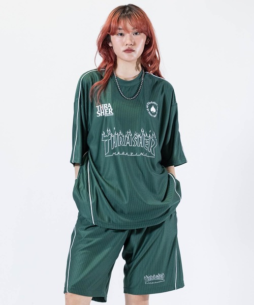THRASHER(スラッシャー)の「【at】〔THRASHER/スラッシャー〕S/S GAME TEE ファイアーパターンロゴ パイピングデザイン ゲームTシャツ(その他トップス・メンズ・ブラック/ホワイト/グリーン・MEDIUM/LARGE)」の3枚目の写真