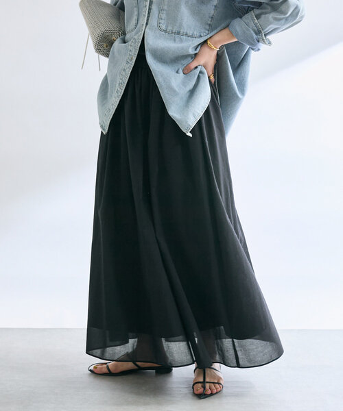 RIVE DROITE（リヴドロワ）の「【ウエストゴム】綾ボイルギャザーフレアスカート（スカート・レディース・ホワイト/ブラック/モカ・36/38）」の2枚目の写真