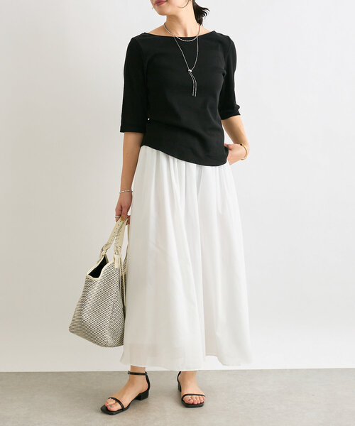 RIVE DROITE（リヴドロワ）の「【ウエストゴム】綾ボイルギャザーフレアスカート（スカート・レディース・ホワイト/ブラック/モカ・36/38）」の6枚目の写真