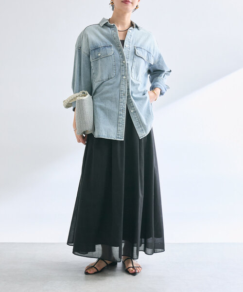 RIVE DROITE（リヴドロワ）の「【ウエストゴム】綾ボイルギャザーフレアスカート（スカート・レディース・ホワイト/ブラック/モカ・36/38）」の18枚目の写真