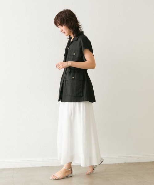 RIVE DROITE（リヴドロワ）の「【ウエストゴム】綾ボイルギャザーフレアスカート（スカート・レディース・ホワイト/ブラック/モカ・36/38）」の4枚目の写真